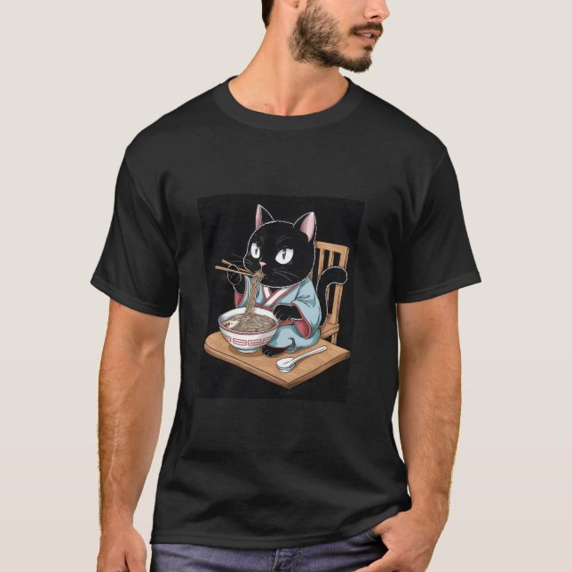 Camiseta Gato japonés Manga animal amante Ramen Noodle Anim (Anverso)