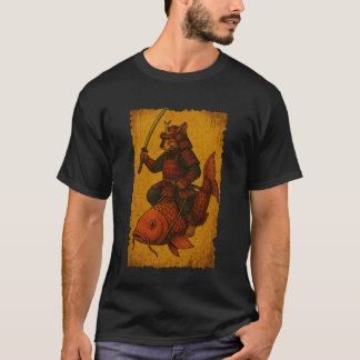 Camiseta Gato Japonés Montando Koi Pez Ukiyo-e Samurái Grab