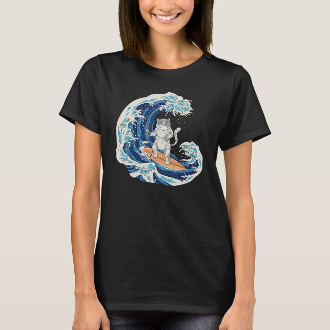 Camiseta Gato japonés ondulado de surf come sushi 1 (Anverso)