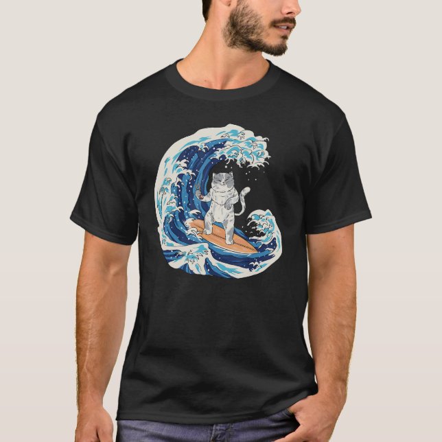 Camiseta Gato japonés ondulado que come sushi (Anverso)