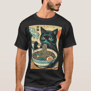 Camiseta Gato japonés Ramen gran ola de comida de arte vint