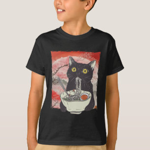 Camiseta Gato japonés retro comiendo fideos divertidos de R
