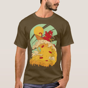 Camiseta Gato japonés retro samurai gran ola de pizza 