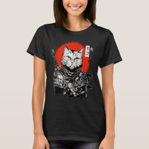 Camiseta Gato japonés samurái bushido guerrero katana espad