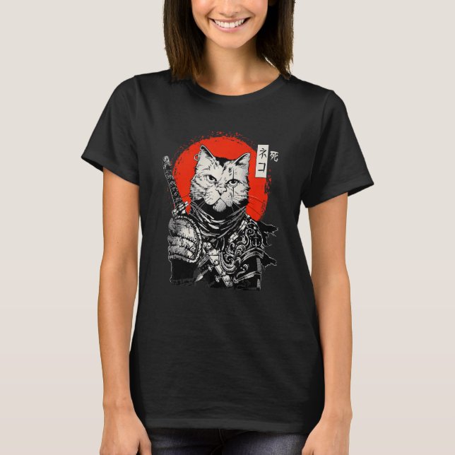 Camiseta Gato japonés samurai Bushido Guerrero Katana Espad (Anverso)