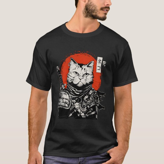 Camiseta Gato japonés samurai Bushido Guerrero Katana Espad (Anverso)