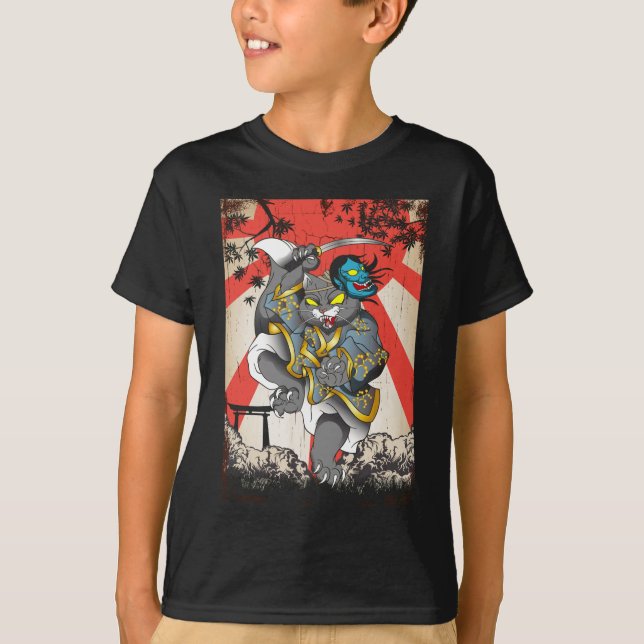 Camiseta Gato japonés samurái espadachín Ninja Kitten (Anverso)