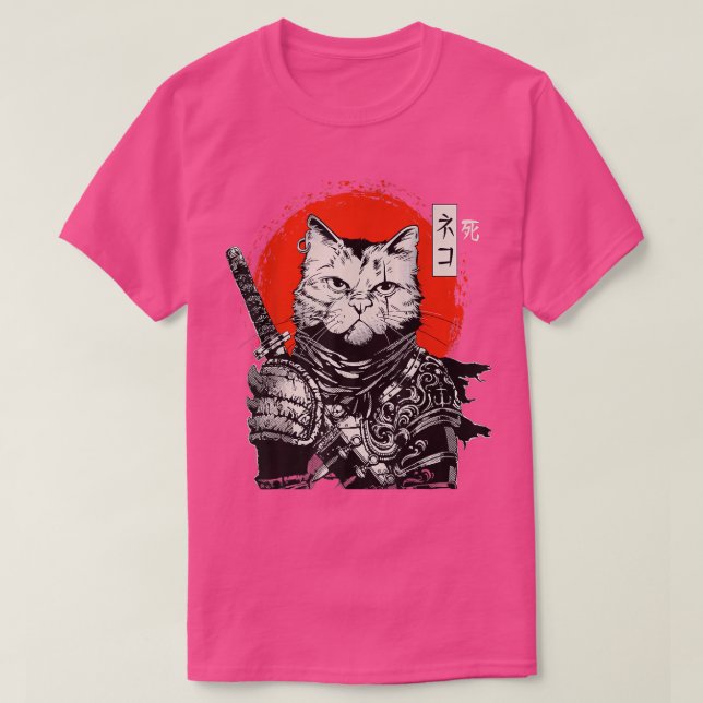 Camiseta Gato japonés samurai guerrero Bushido, espada Kata (Diseño del anverso)