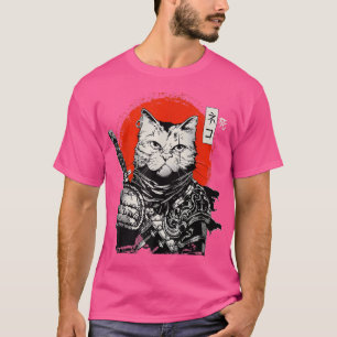 Camiseta Gato japonés samurai guerrero Bushido, espada Kata