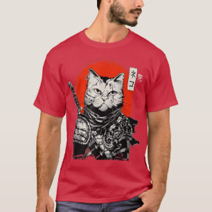 Camiseta Gato japonés samurai guerrero Bushido, espada Kata