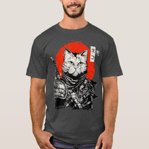Camiseta Gato japonés samurai guerrero Bushido, espada Kata