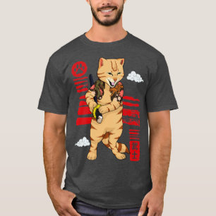 Camiseta Gato japonés Samurai Kaiju Guerrero Ronin Bushido 