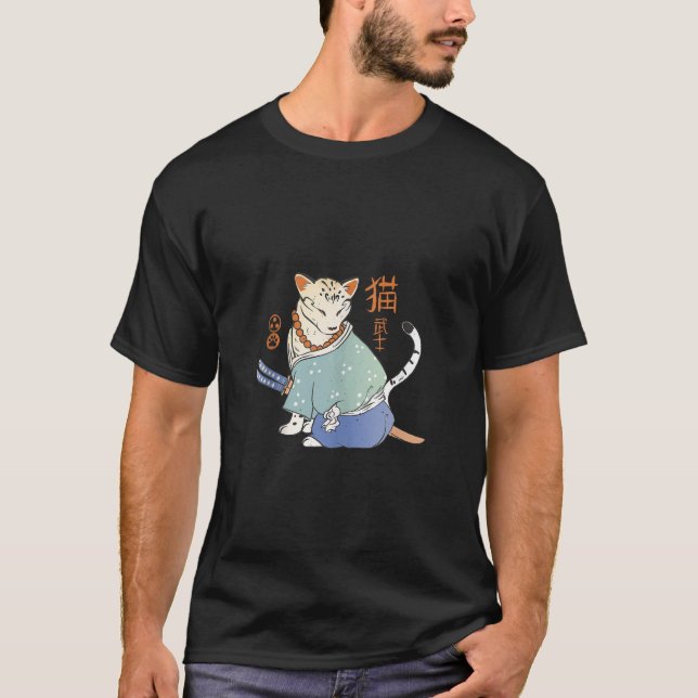 Camiseta Gato Japonés Samurái Ninja Arte Tradicional Gatos  (Anverso)