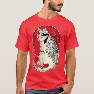 Camiseta Gato japonés samurai tattoo Ninja Cat Kawaii T-Shi