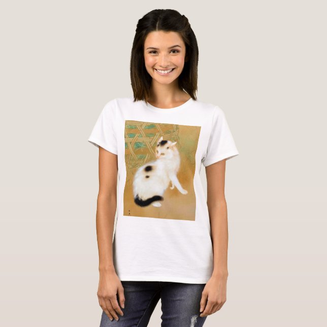 Camiseta Gato japonés, Takeuchi Seihō, arte japonés (Anverso completo)