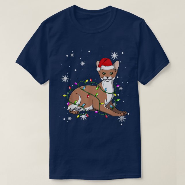 Camiseta Gato javanés Navidades enciende Navidad gato Santa (Diseño del anverso)
