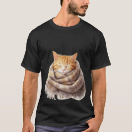 Camiseta Gato Jengibre Acogedor Envuelto en Bufanda Cálida