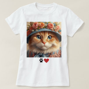 Camiseta Gato jengibre en Gorra azul con amante del gato fl
