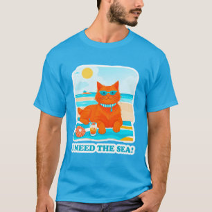 Camiseta Gato Jengibre en la Playa Necesito el Mar Verano