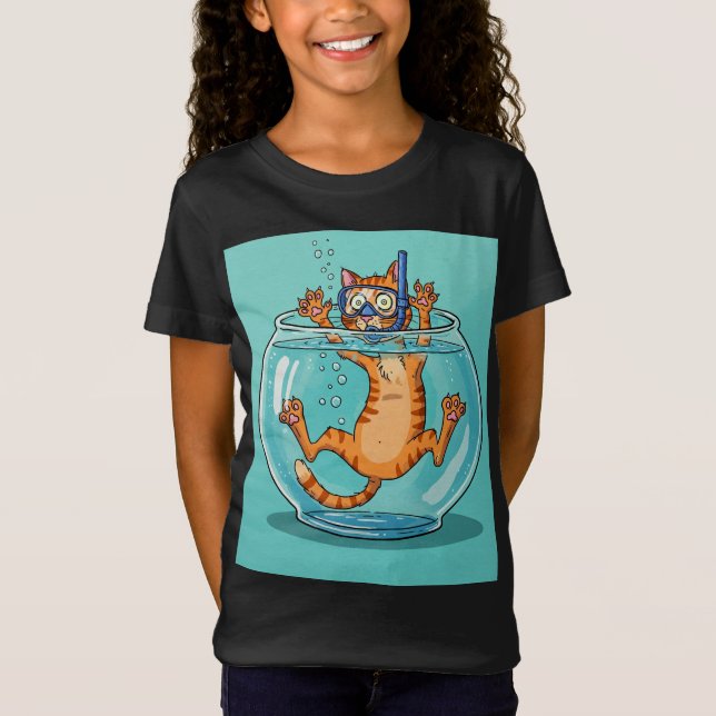 Camiseta Gato jengibre en un acuario, de Natasha Us (Anverso)