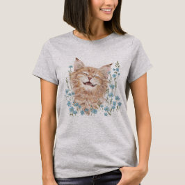 Camiseta Gato jengibre feliz y contento en olvida-me-nots