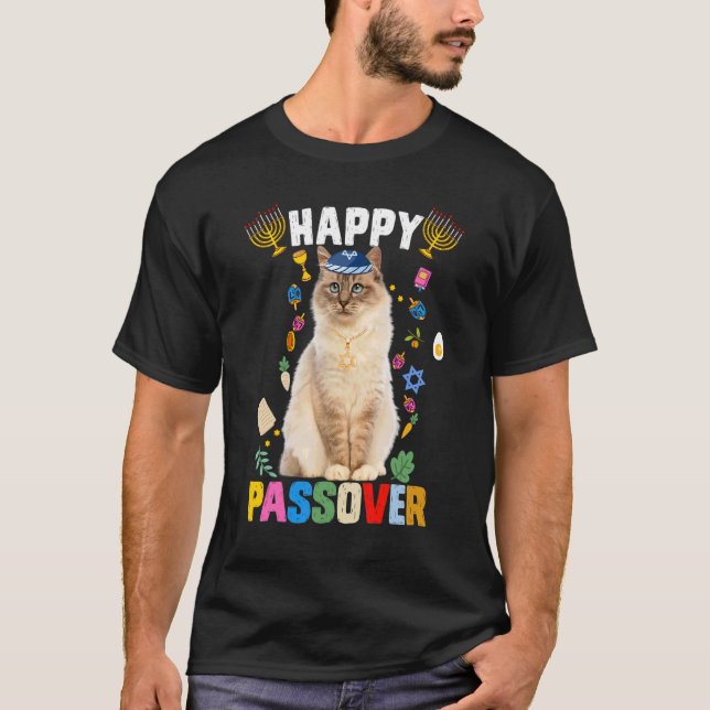 Camiseta Gato judío Kippah Feliz Pascua Matzah Passover H (Anverso)