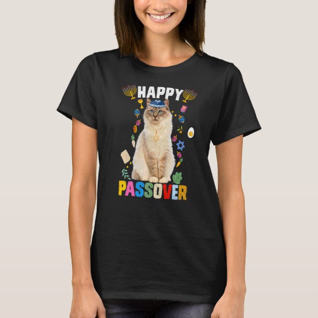 Camiseta Gato judío Kippah Feliz Pascua Matzah Passover H (Anverso)