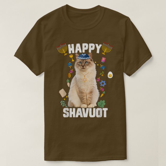 Camiseta Gato judío kippah feliz Shavuot Matzah Shavuot Hol (Diseño del anverso)