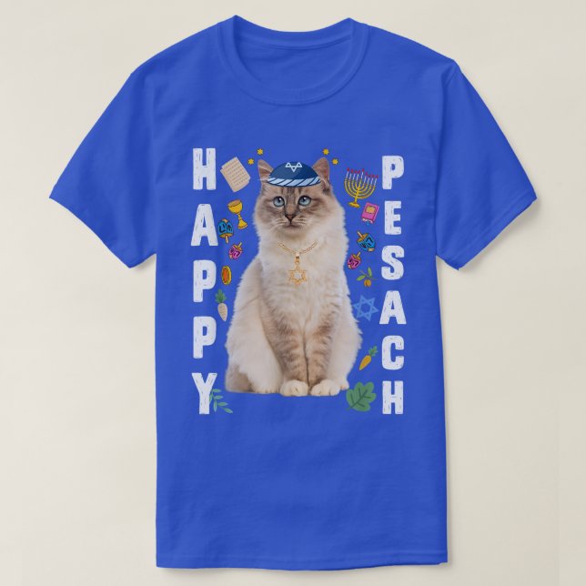 Camiseta Gato judío kippah Happy Pesach Matzah Passover Hol (Diseño del anverso)