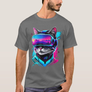 Camiseta Gato jugador divertido de RV en auricular de reali