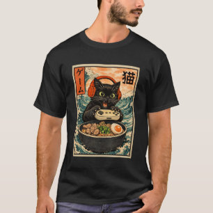 Camiseta Gato Jugador Japonés Ropa Divertida Ramen para Hom