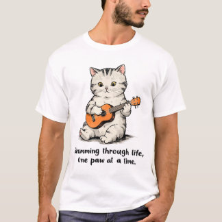 Camiseta Gato jugando a un pequeño ukulele