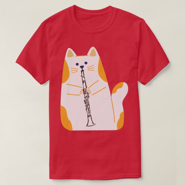 Camiseta gato jugando al CLARINET (Diseño del anverso)