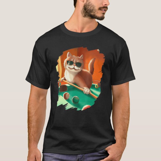 Camiseta Gato jugando billares de billares en latas Guay en (Anverso)