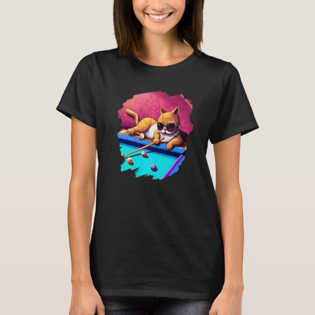 Camiseta Gato jugando billares de billares en latas Guay en (Anverso)