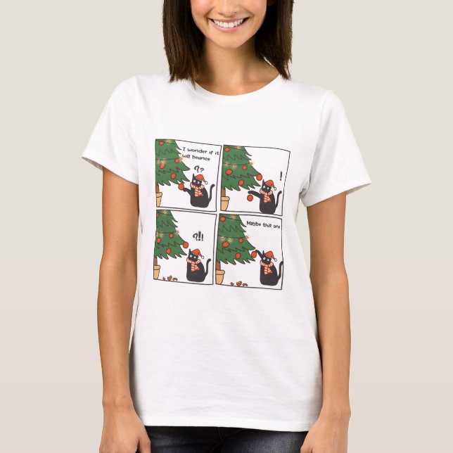 Camiseta Gato Jugando Con Árbol De Navidad (Anverso)