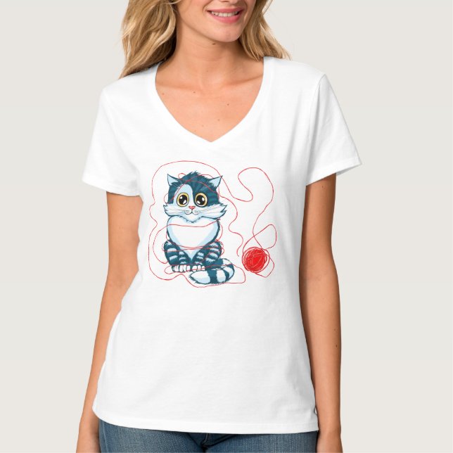 Camiseta Gato jugando con bola de hilo (Anverso)