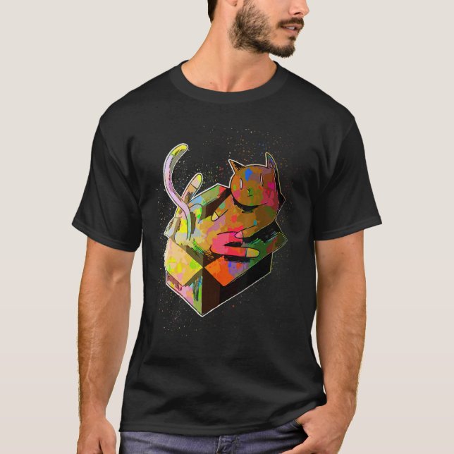 Camiseta Gato jugando con caja de cartón con salpicaduras d (Anverso)