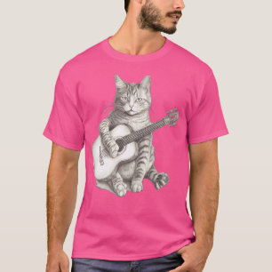 Camiseta Gato Jugando Con Guitarra Acústica