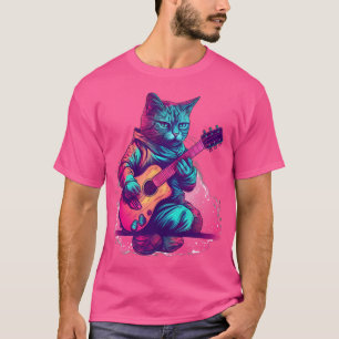 Camiseta Gato Jugando Con Guitarra Acústica