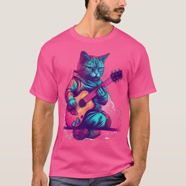 Camiseta Gato Jugando Con Guitarra Acústica (Anverso)