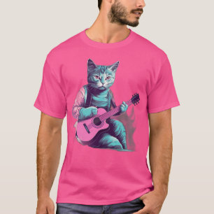 Camiseta Gato Jugando Con Guitarra Acústica
