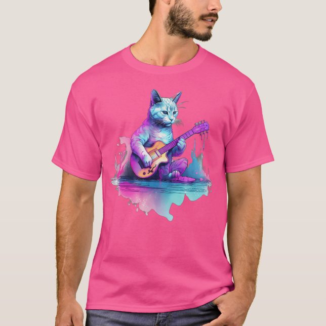 Camiseta Gato Jugando Con Guitarra Acústica (Anverso)