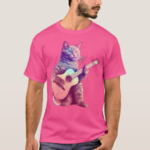 Camiseta Gato Jugando Con Guitarra Acústica