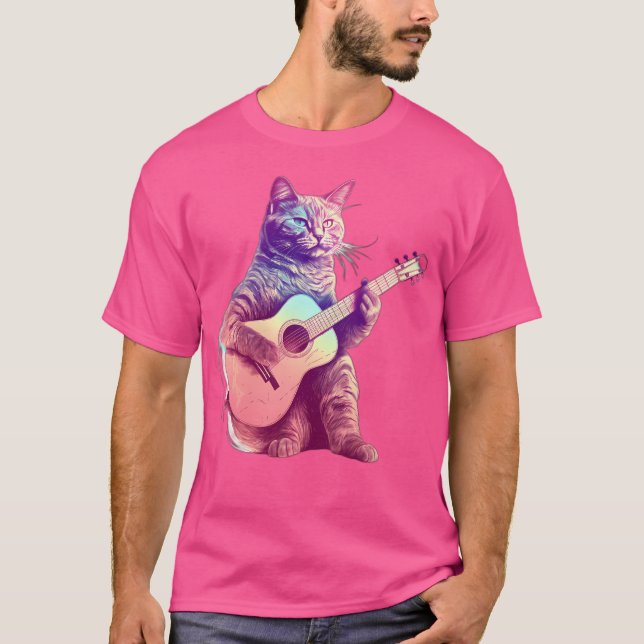 Camiseta Gato Jugando Con Guitarra Acústica (Anverso)