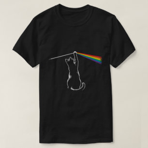 Camiseta Gato Jugando Con Luz   Diseño mínimo de arcoiris