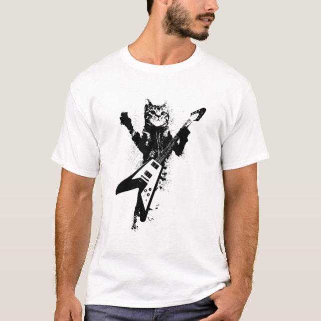 Camiseta Gato jugando con un músico de guitarra que toca vo (Anverso)