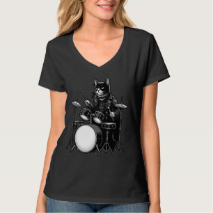 Camiseta Gato Jugando Drums Gato Amante Para Los Bambores
