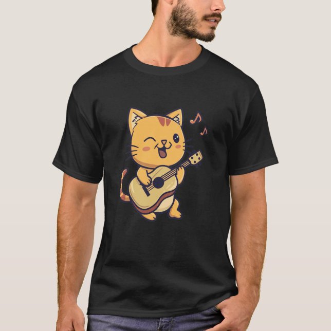 Camiseta Gato Jugando Guitar Kitten Cute Boys Chicas (Anverso)