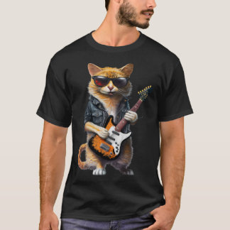 Camiseta Gato Jugando Guitarra Eléctrica Animal Gato Guitar